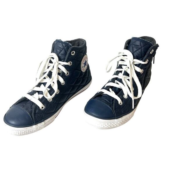 Converse All Star Big Kids Junior Sz 4 Blue Quilted High Top Zip/Lace Up Sneaker - Picture 2 of 11